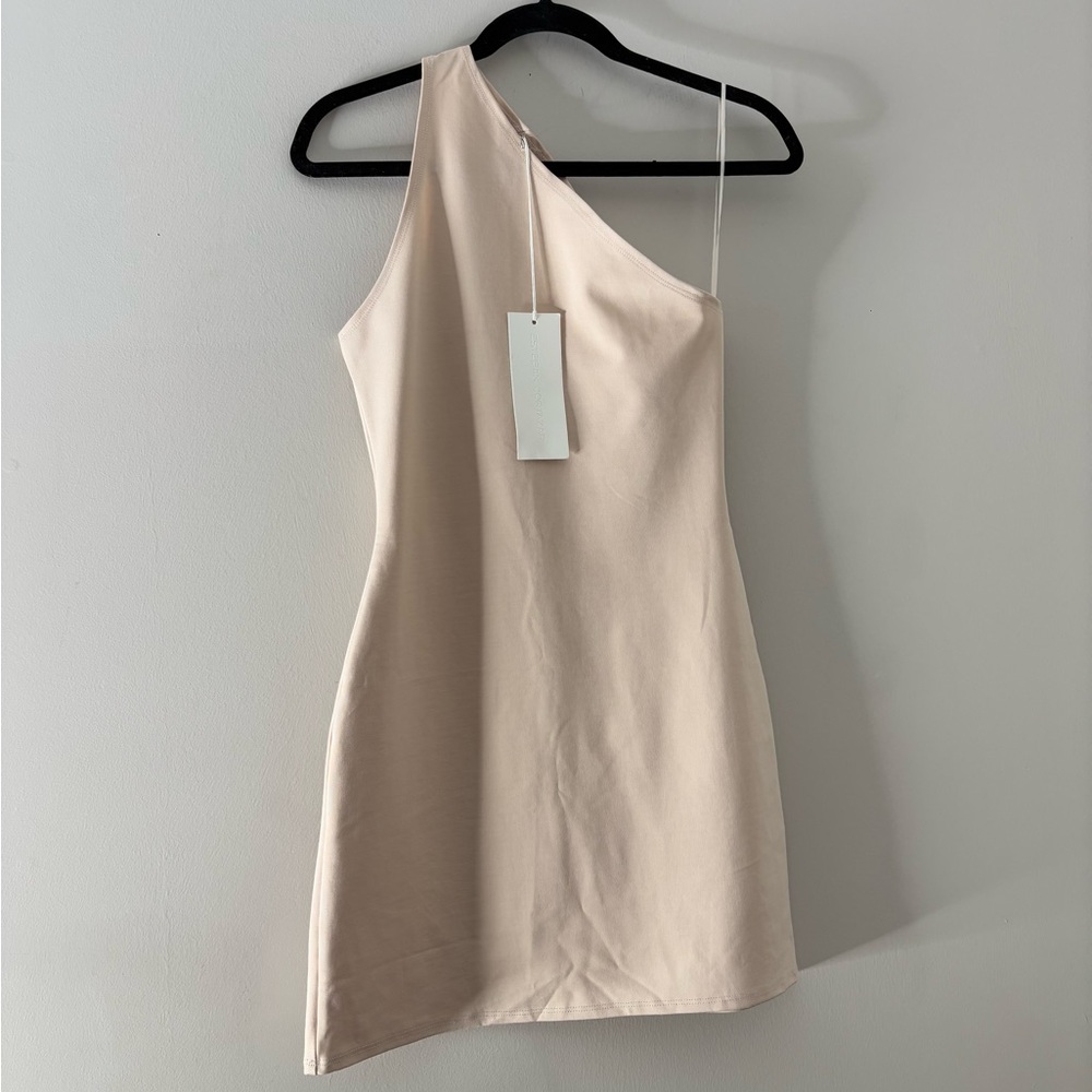Esteban Cortazar One Shoulder Cream Mini Dress